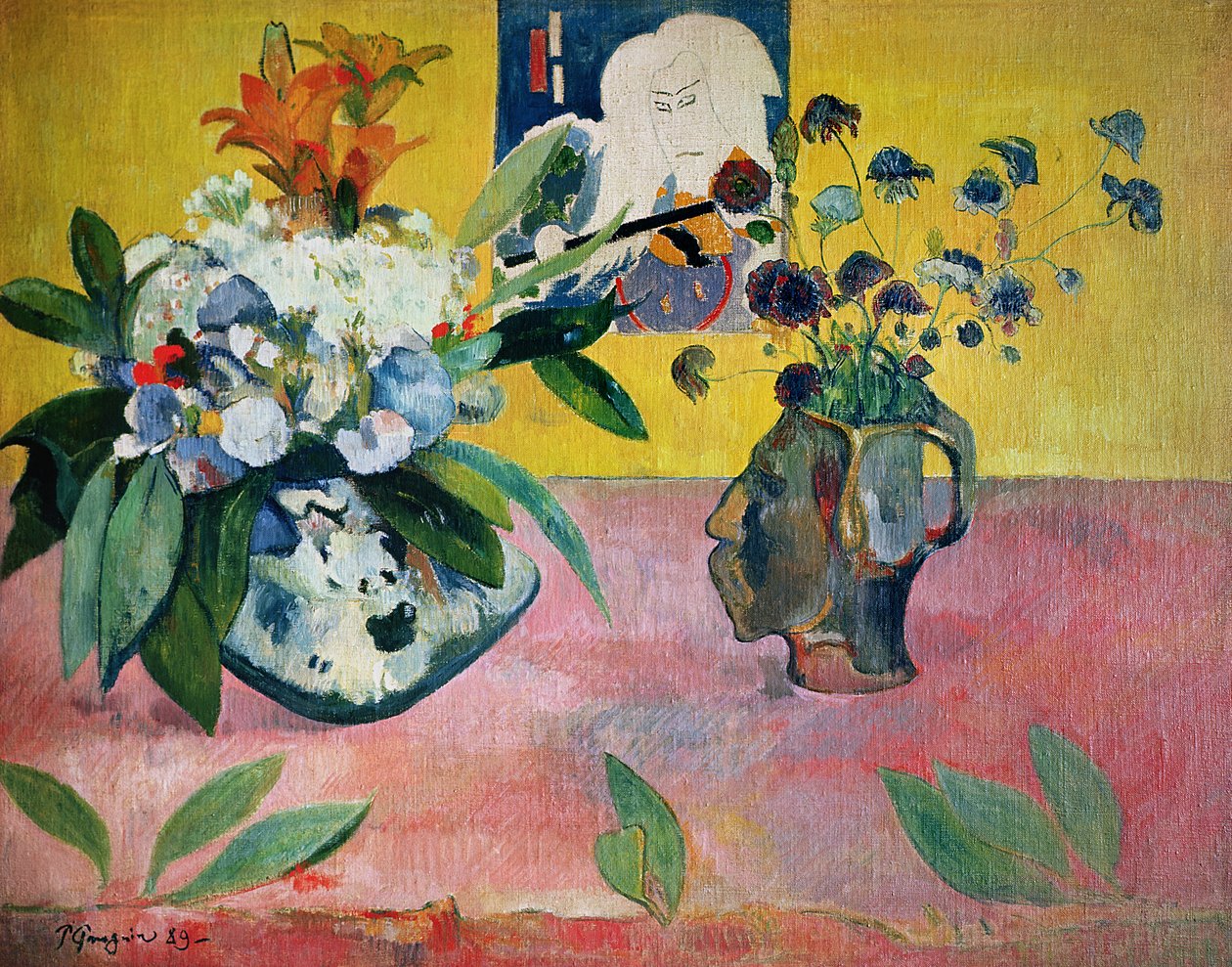 Blumen und ein japanischer Druck, 1889 von Paul Gauguin