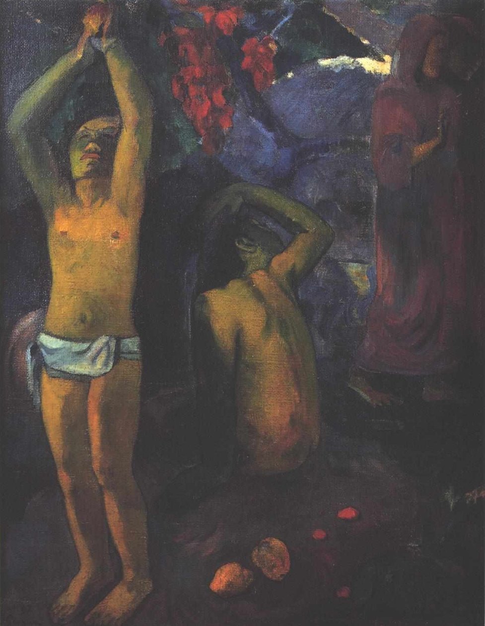 Tahitischer Mann mit erhobenen Armen von Paul Gauguin