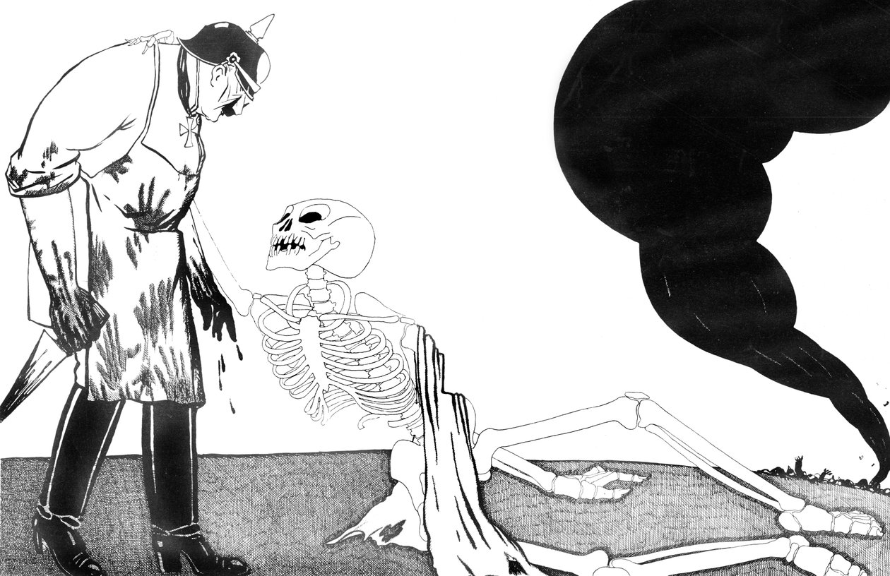 Der Tod bittet Kaiser Wilhelm, ihn durch einen Ersatz zu ersetzen, da er so erschöpft ist, 13. April 1916 von Paul Iribe