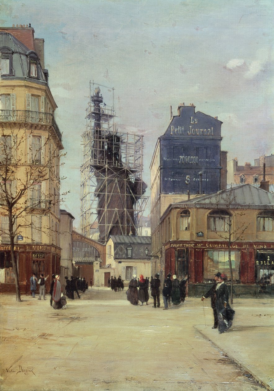 Die Freiheitsstatue von Bartholdi in der Werkstatt der Gayet-Gießerei, Rue de Chazelles, vor ihrer Abreise nach New York, 1883 von Paul Joseph Victor Dargaud