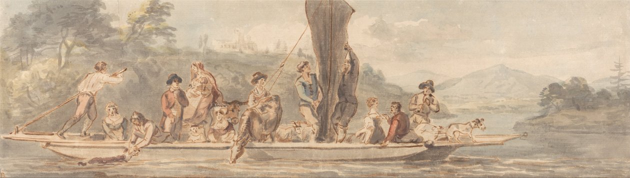 Flussfähre mit vielen Passagieren und Tieren von Paul Sandby