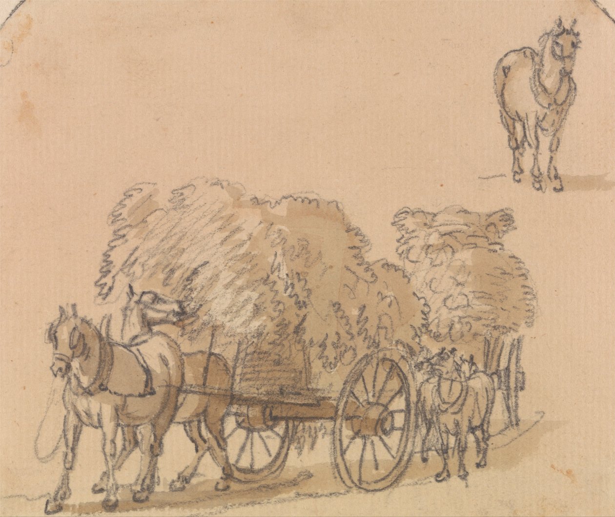 Zwei beladene Heuwagen mit Pferden von Paul Sandby