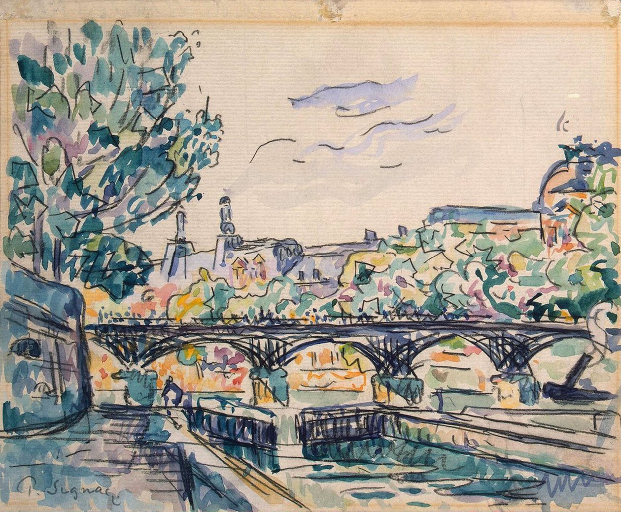 Ufer der Seine in der Nähe der Pont des Arts, mit Blick auf den Louvre von Paul Signac