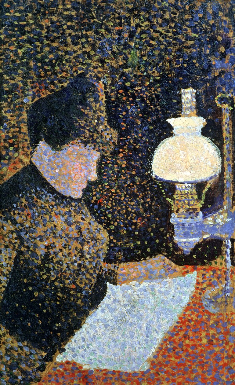 Frau bei einer Lampe, 1890 von Paul Signac