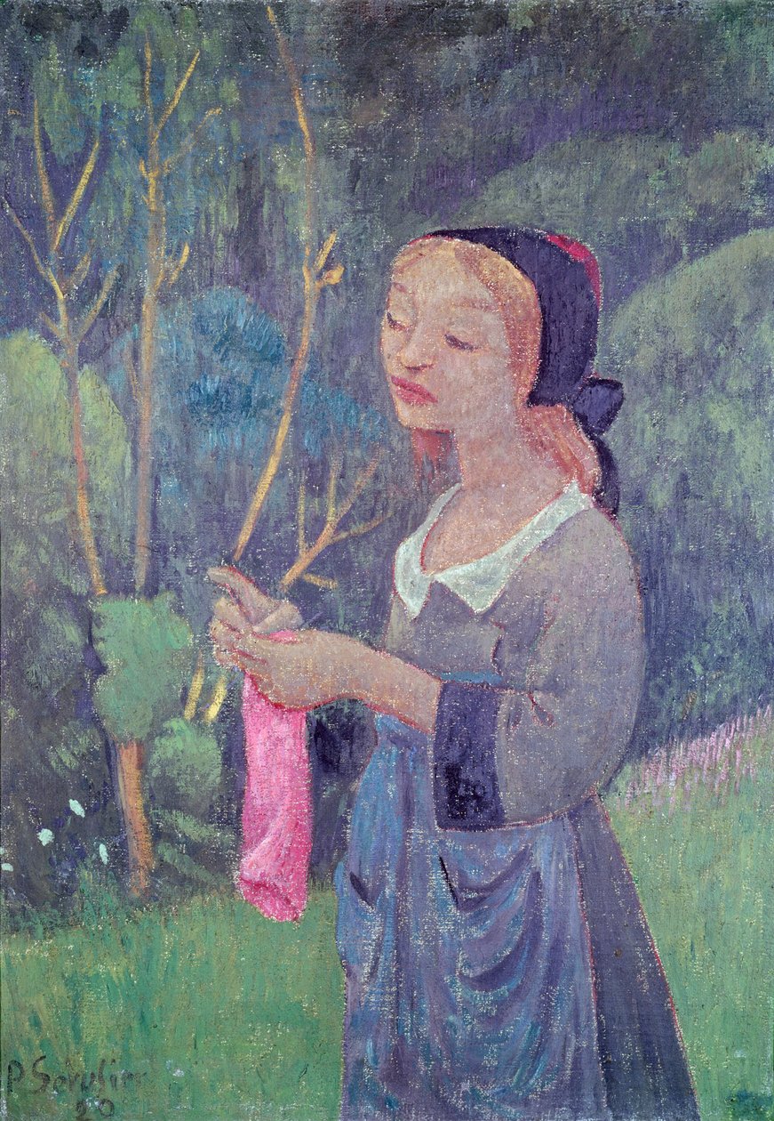 Junges Mädchen mit einem rosa Strumpf oder junge Bretonin beim Stricken, 1920 von Paul Sérusier