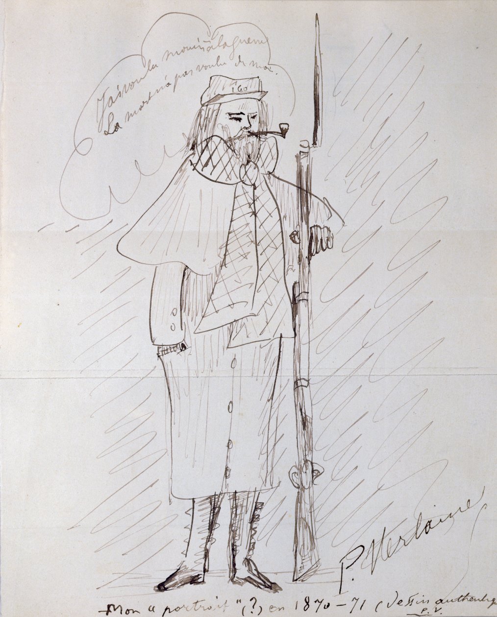 Selbstporträt als Soldat, 1870-71 (Feder und Tinte auf Papier) von Paul Verlaine
