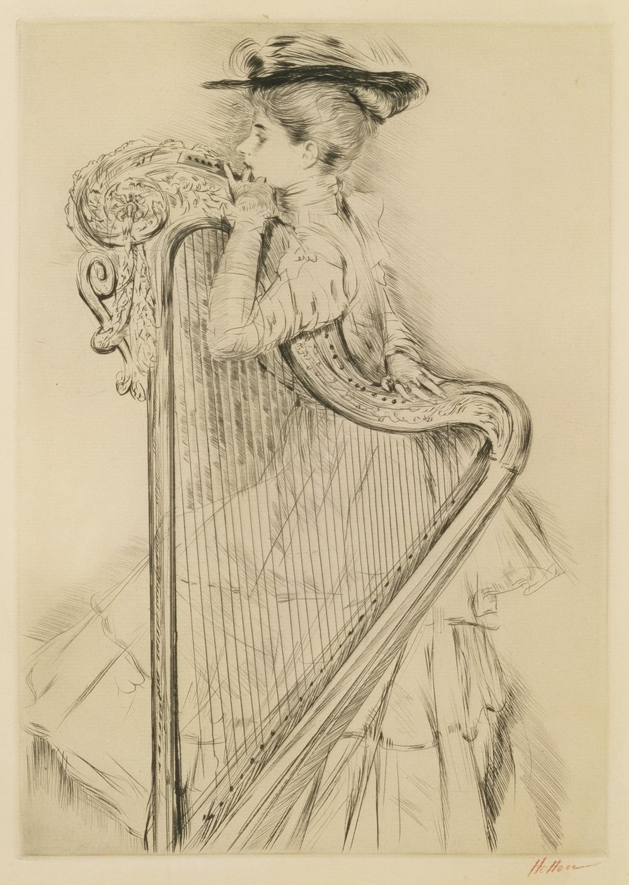 Frau mit Harfe von Paul Cesar Helleu