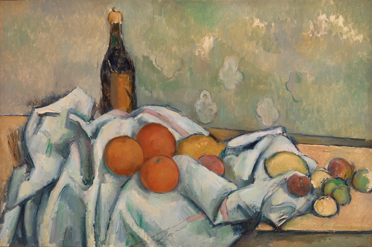 Flasche und Früchte (Bouteille et fruits) von Paul Cézanne