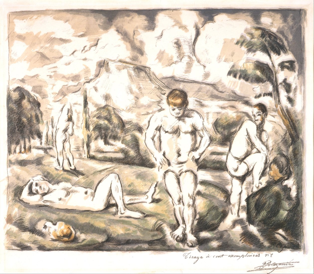 Die Badenden (große Platte) von Paul Cézanne