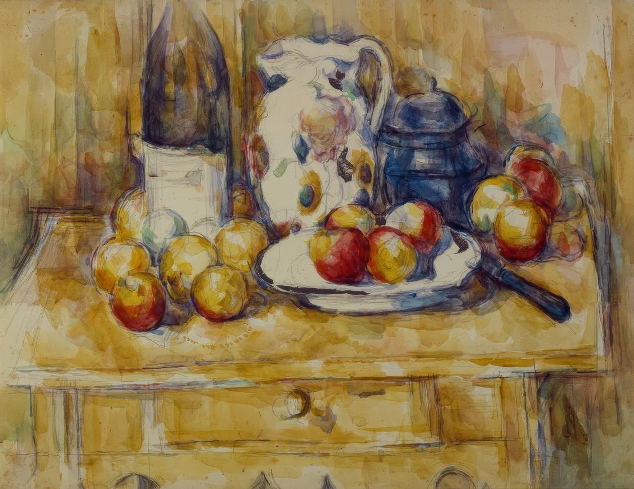 Stillleben: Äpfel auf einem Sideboard von Paul Cézanne