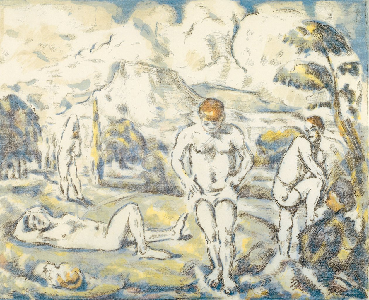 Die Badenden (große Platte) von Paul Cézanne