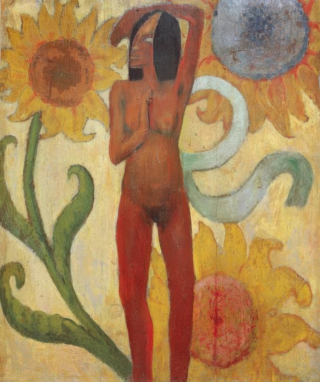 Nackte Frauenfigur mit Sonnenblumen (oder Karibische Frau) von Paul Gauguin