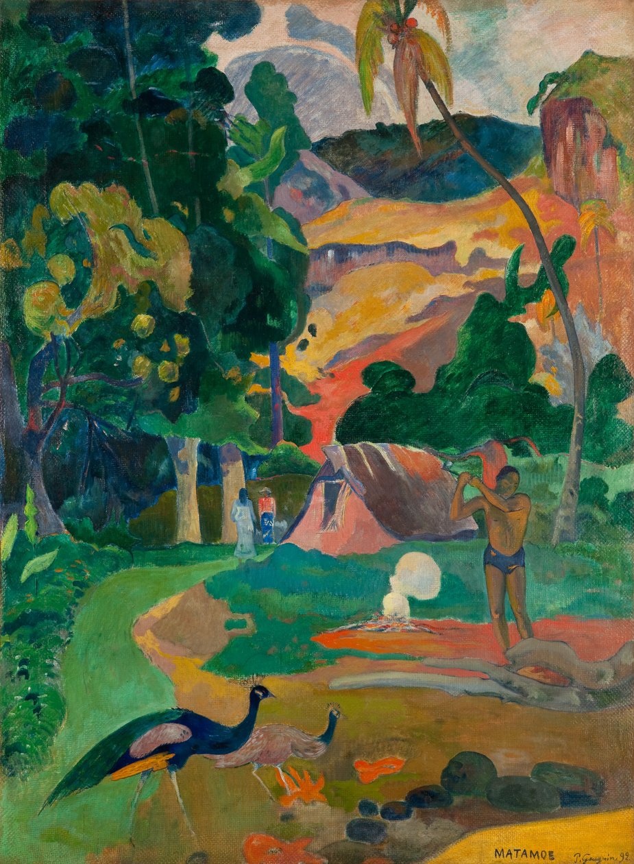 Matamoe (Tod), Landschaft mit Pfauen von Paul Gauguin