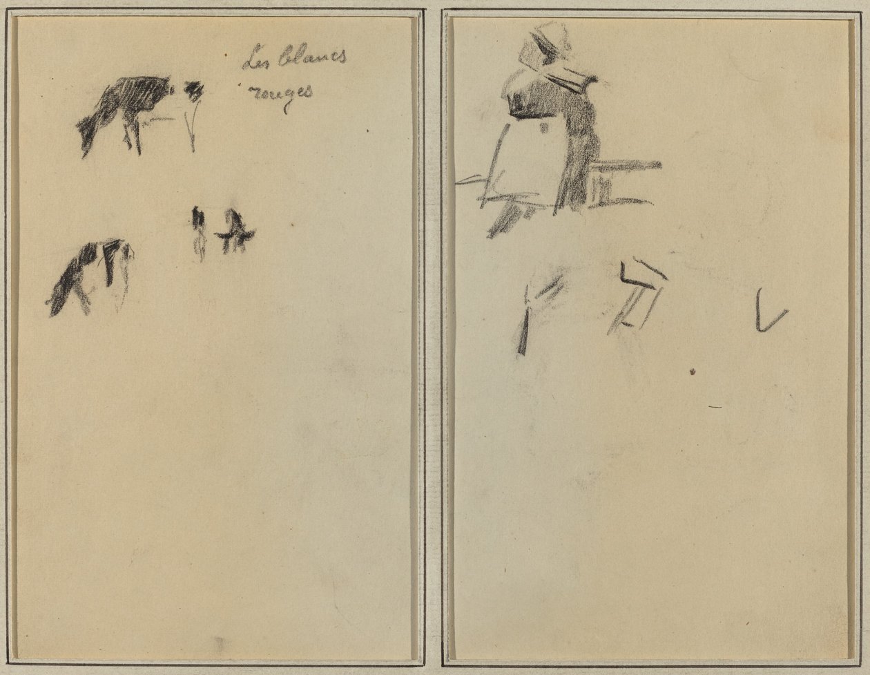 Zwei Kühe; Eine sitzende bretonische Frau [verso] von Paul Gauguin