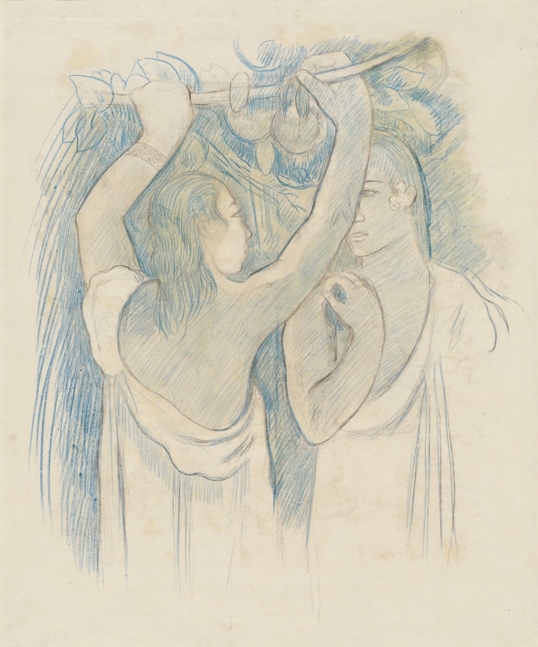 Zwei Tahitianer beim Obstpflücken [verso] von Paul Gauguin