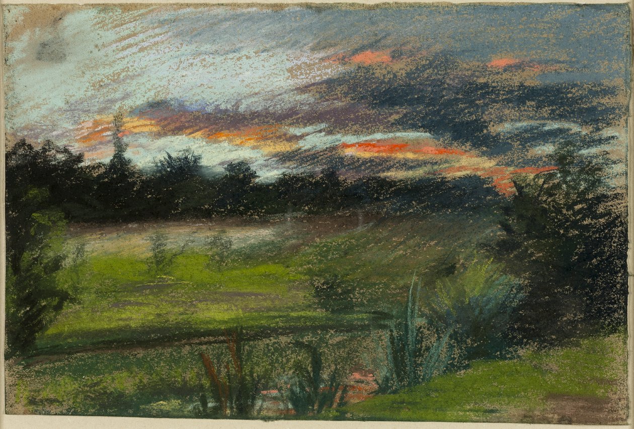 Blauer und orangener Himmel von Paul Huet