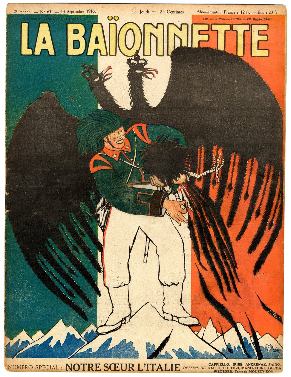 Cover von „La Baionnette“, Satirisch in Farben von Paul Iribe