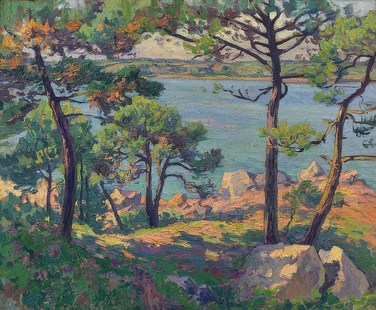 Pinien am Trieux-Fluss von Paul Madeline