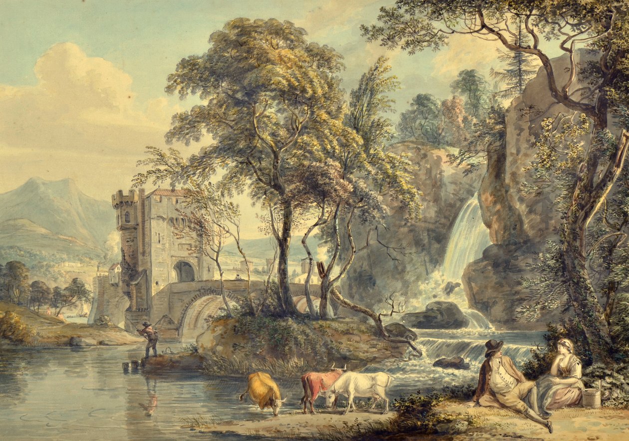 Landschaft mit Wasserfall von Paul Sandby