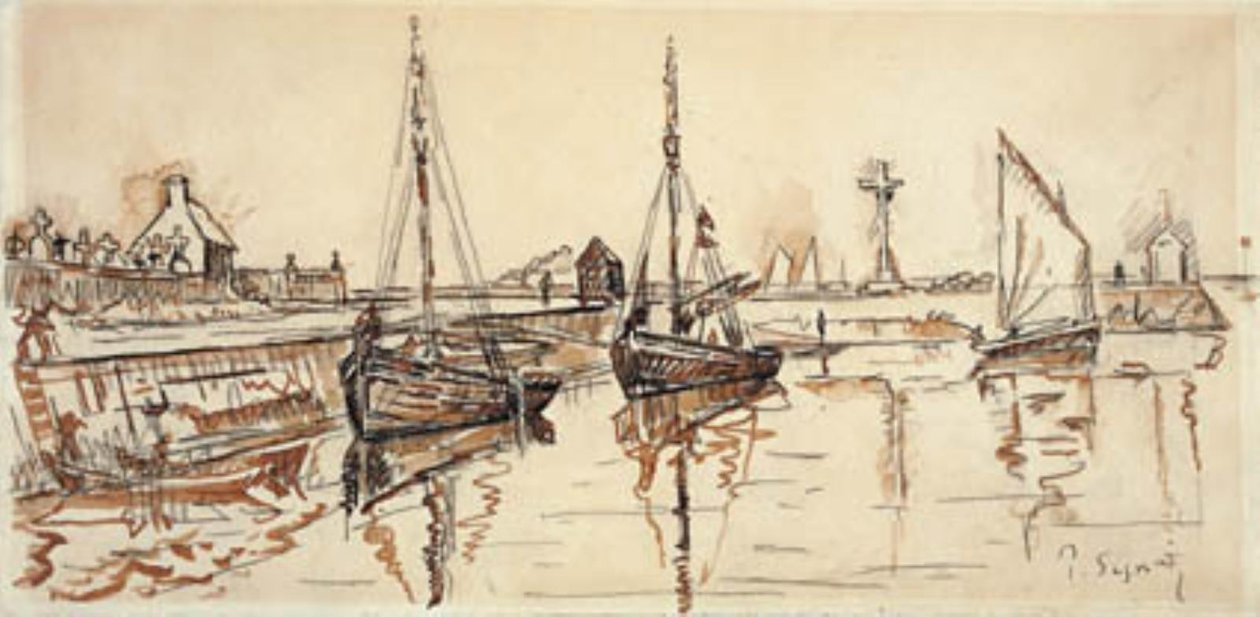 Segelschiffe im Hafen von Barfleur von Paul Signac