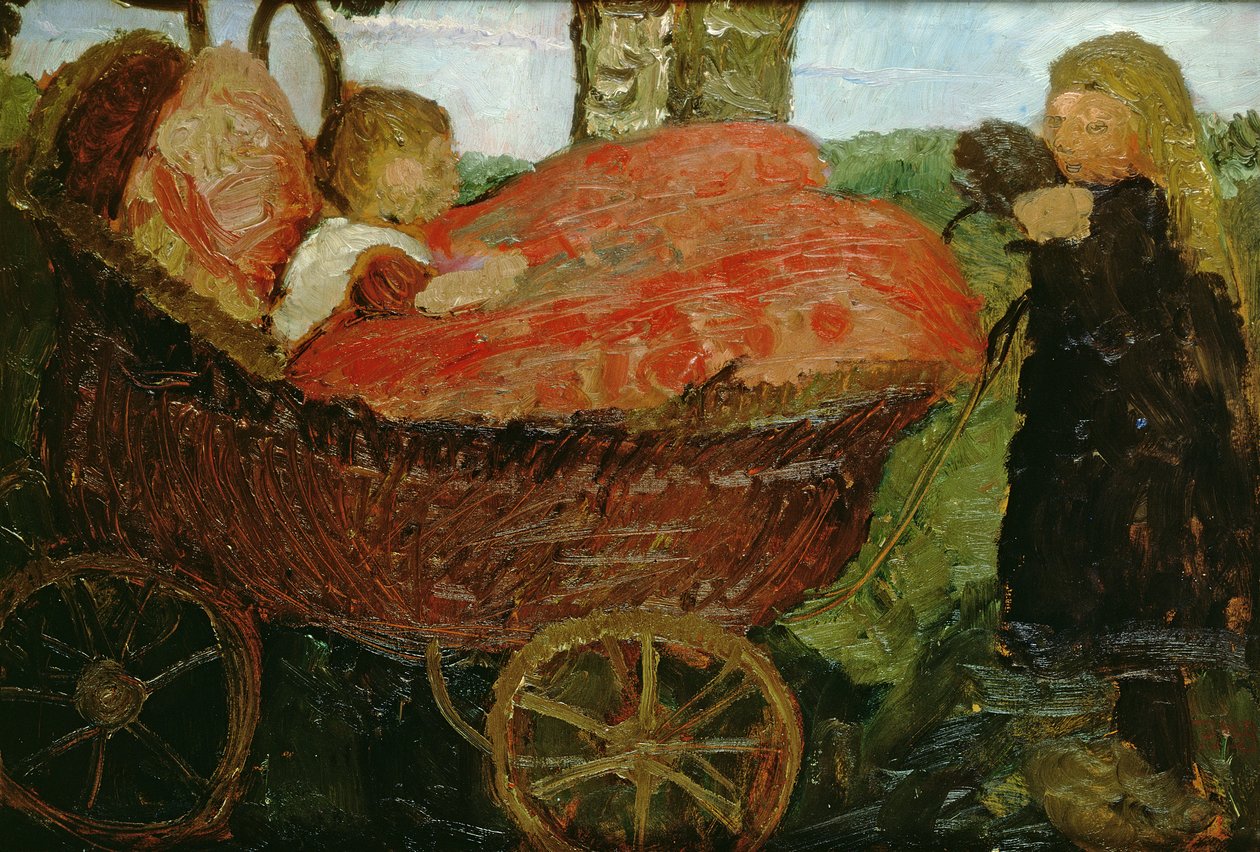 Kleines Mädchen schiebt einen Kinderwagen, 1904 von Paula Modersohn Becker