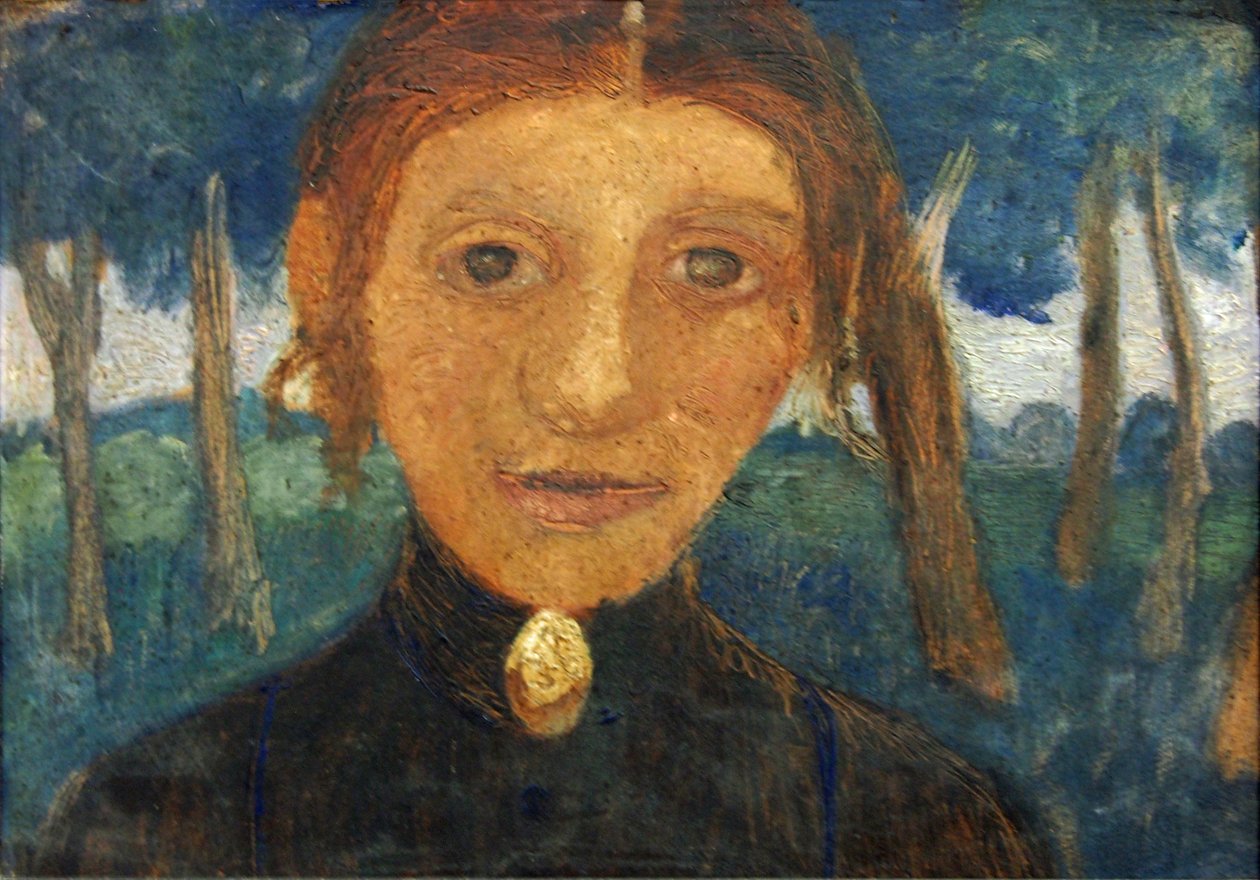 Selbstbildnis mit Landschaft vor Bäumen von Paula Modersohn Becker