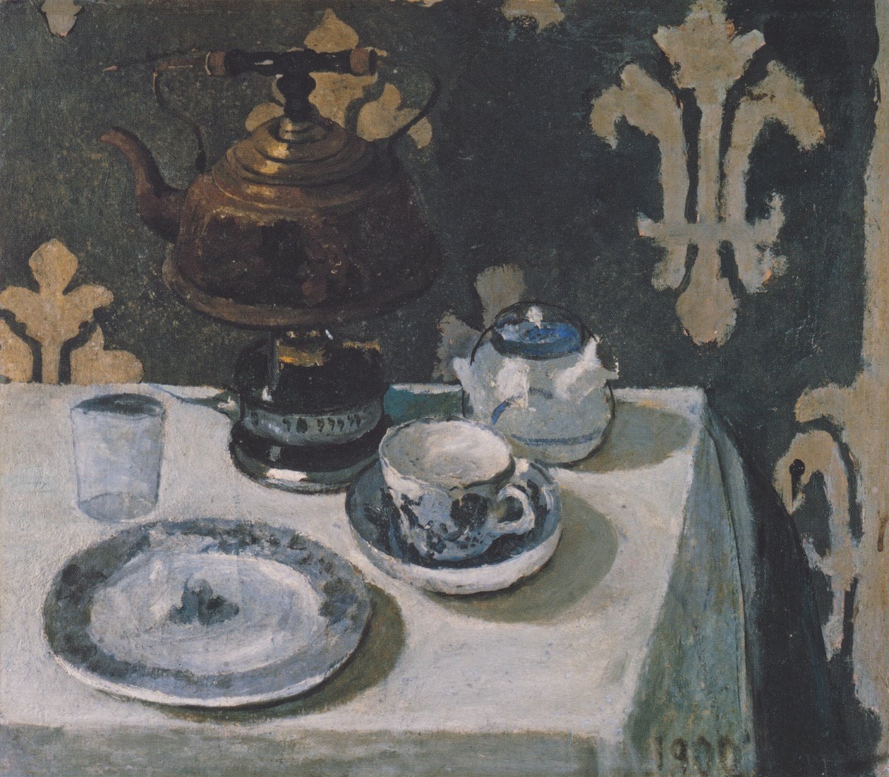 Stillleben mit blauweißem Porzellan und Teekessel von Paula Modersohn Becker