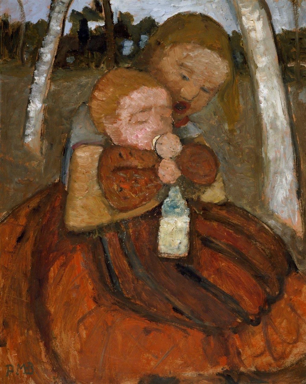 Mädchen mit einem Baby unter Birken von Paula Modersohn Becker