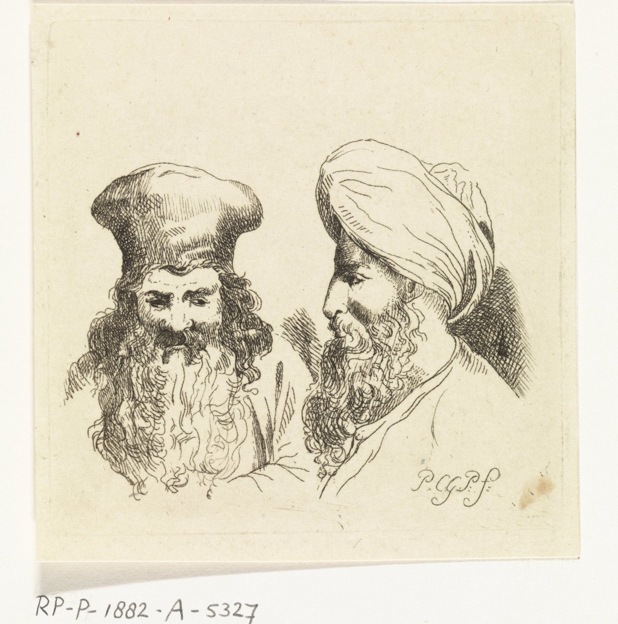 Zwei Männerköpfe mit Turban von Paulus Charles Gerard Poelman