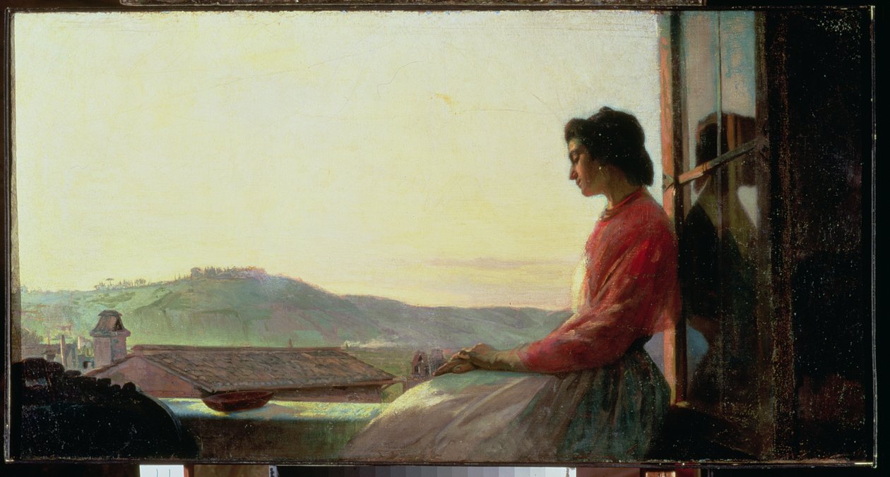 Giovannina sitzt auf einer Fensterbank von Pavel Petrovich Chistiakov