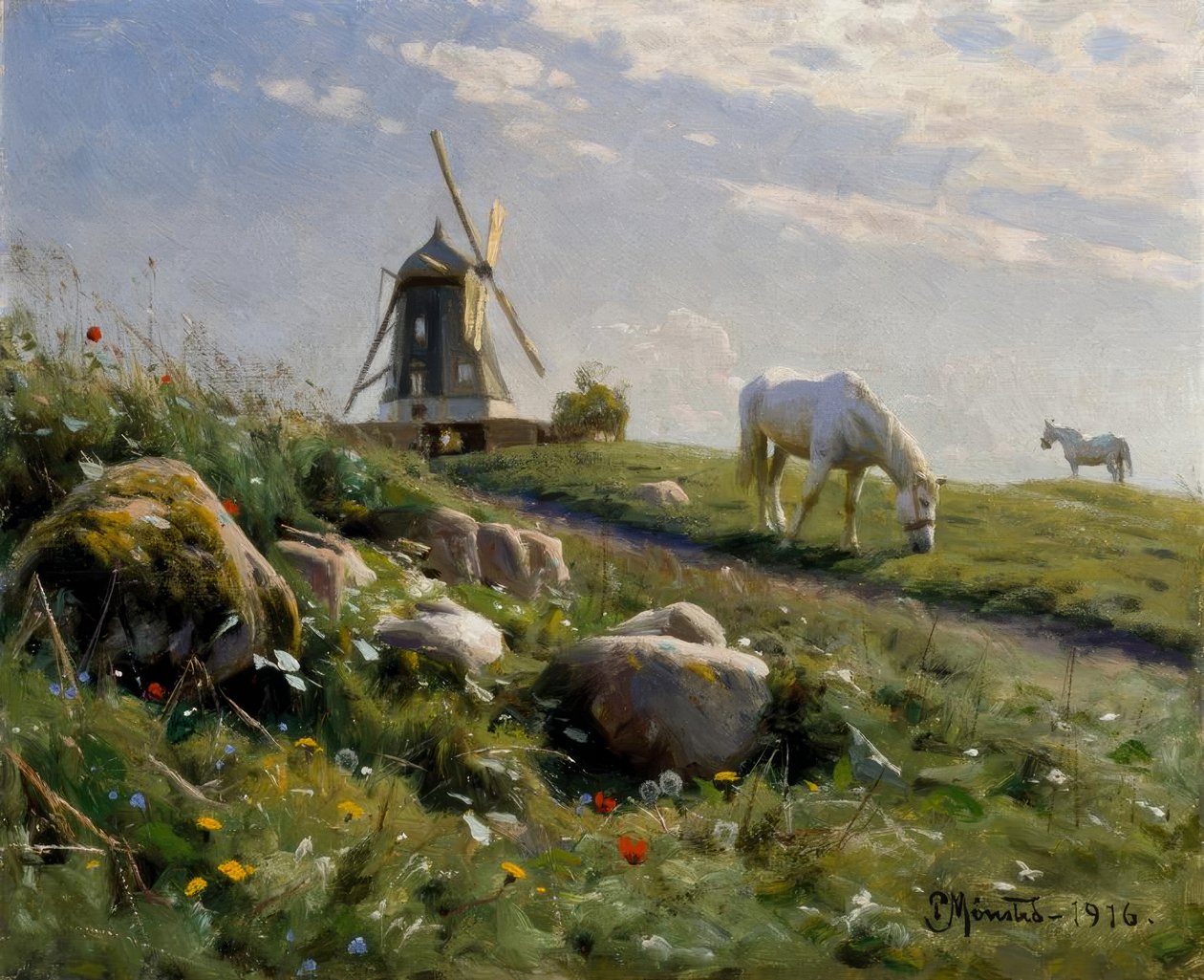 Weidende Pferde auf Sommerwiese von Peder Monsted