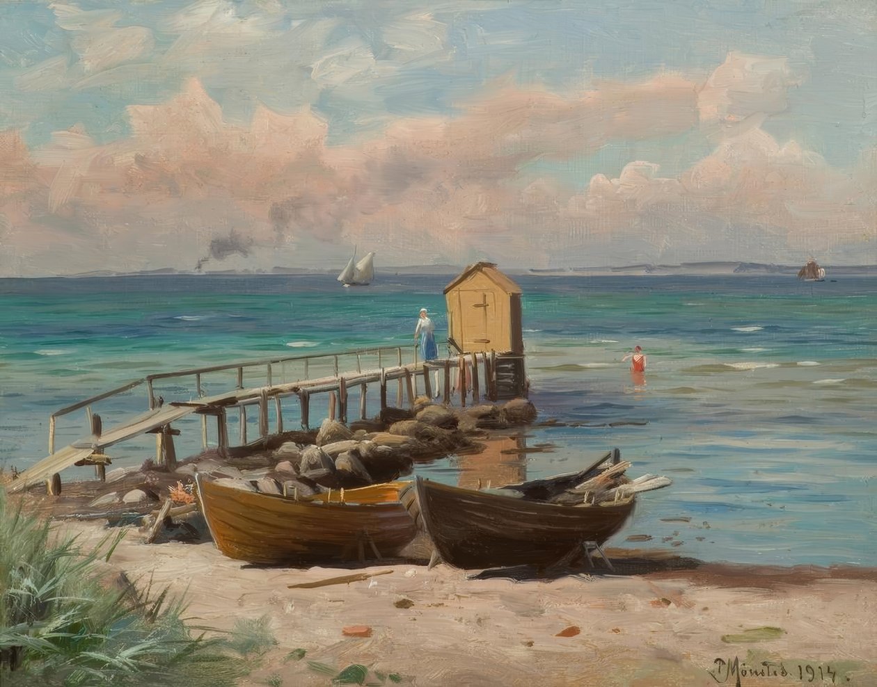 Peder Mønsted, Badehäuschen am Strand von Peder Monsted