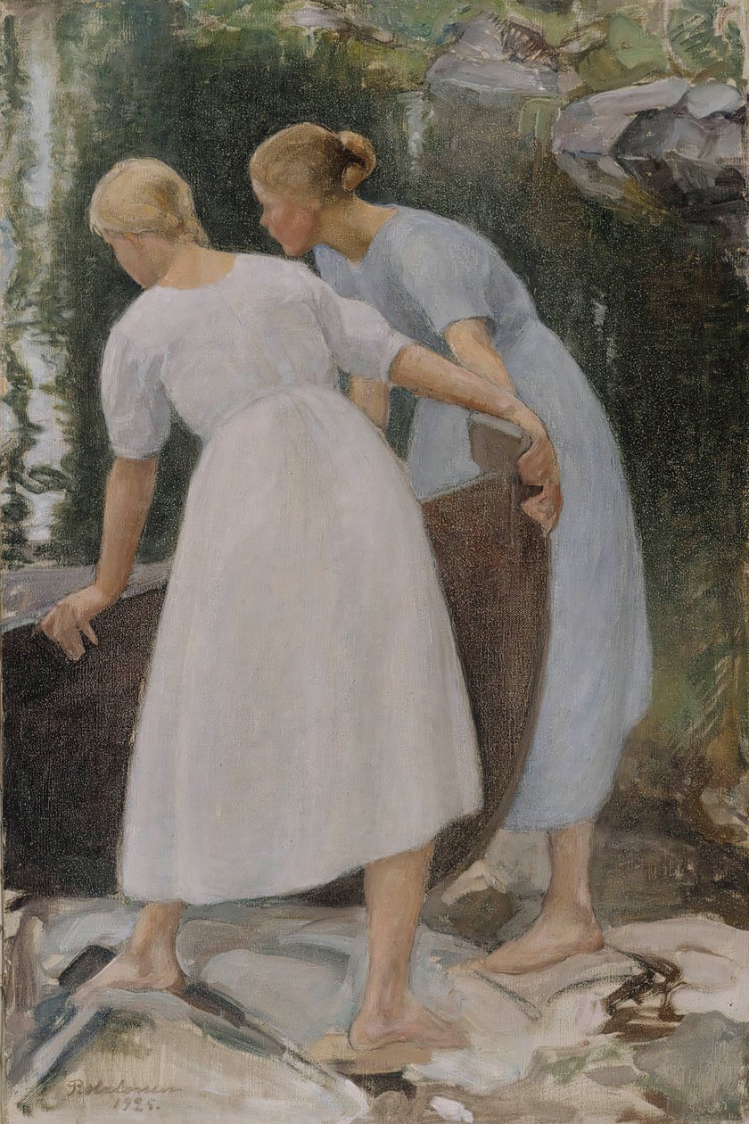 Mädchen schieben ein Boot, 1925 von Pekka Halonen