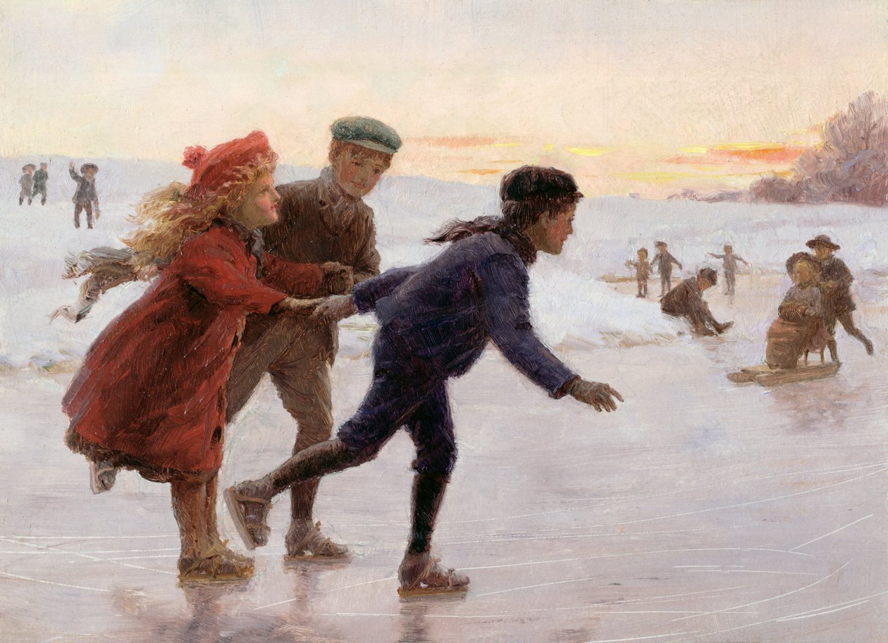 Kinder beim Schlittschuhlaufen von Percy Tarrant