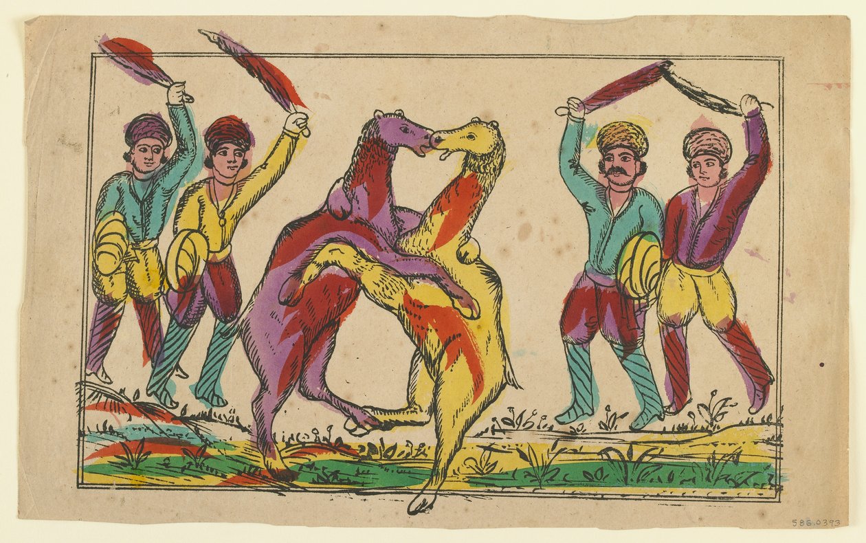 Kamelkampf, spätes 19. Jahrhundert von Persian School
