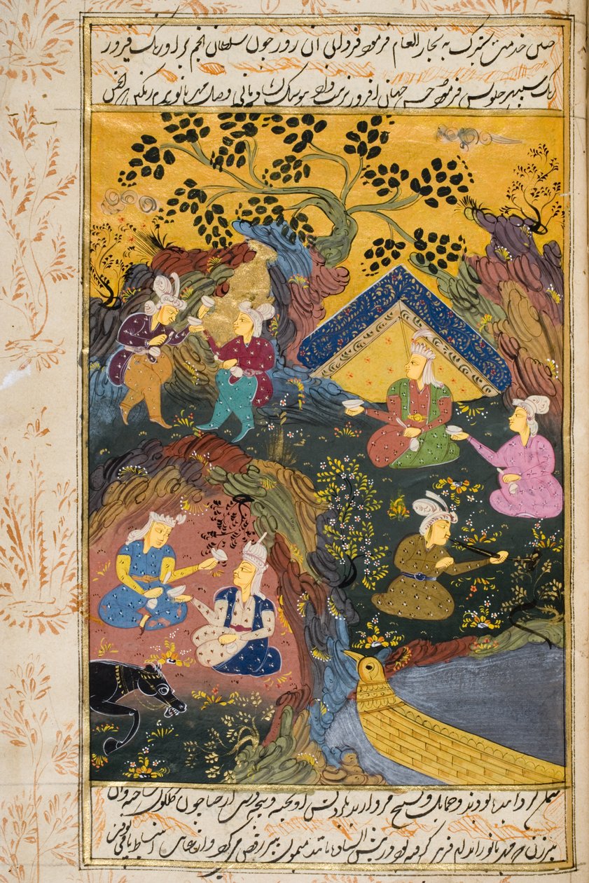 Trinkgesellschaft im Freien am Fluss oder See von Persian School