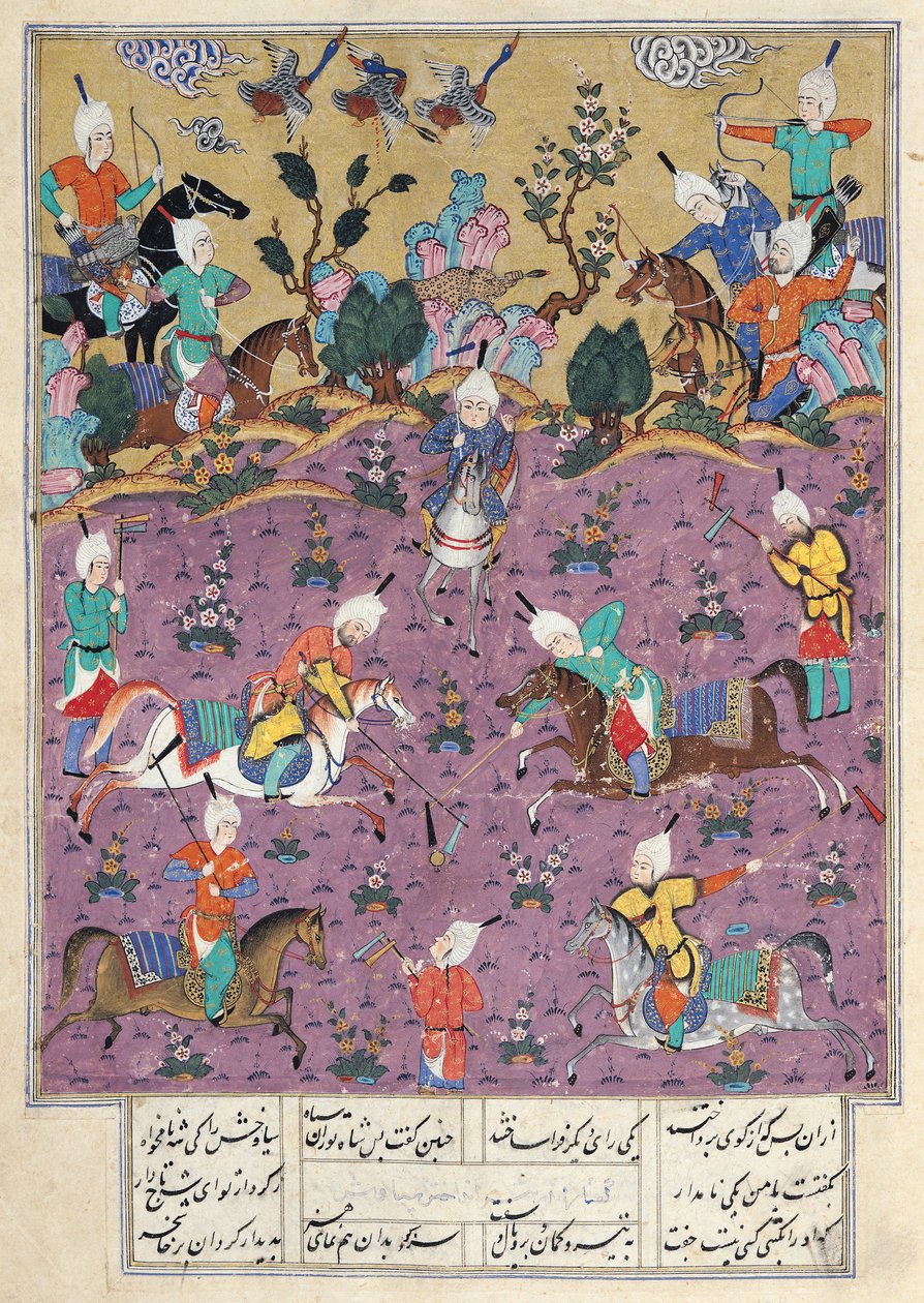 Ms D-184 fol.140a Siavosh spielt Polo mit Afrasiab, aus 