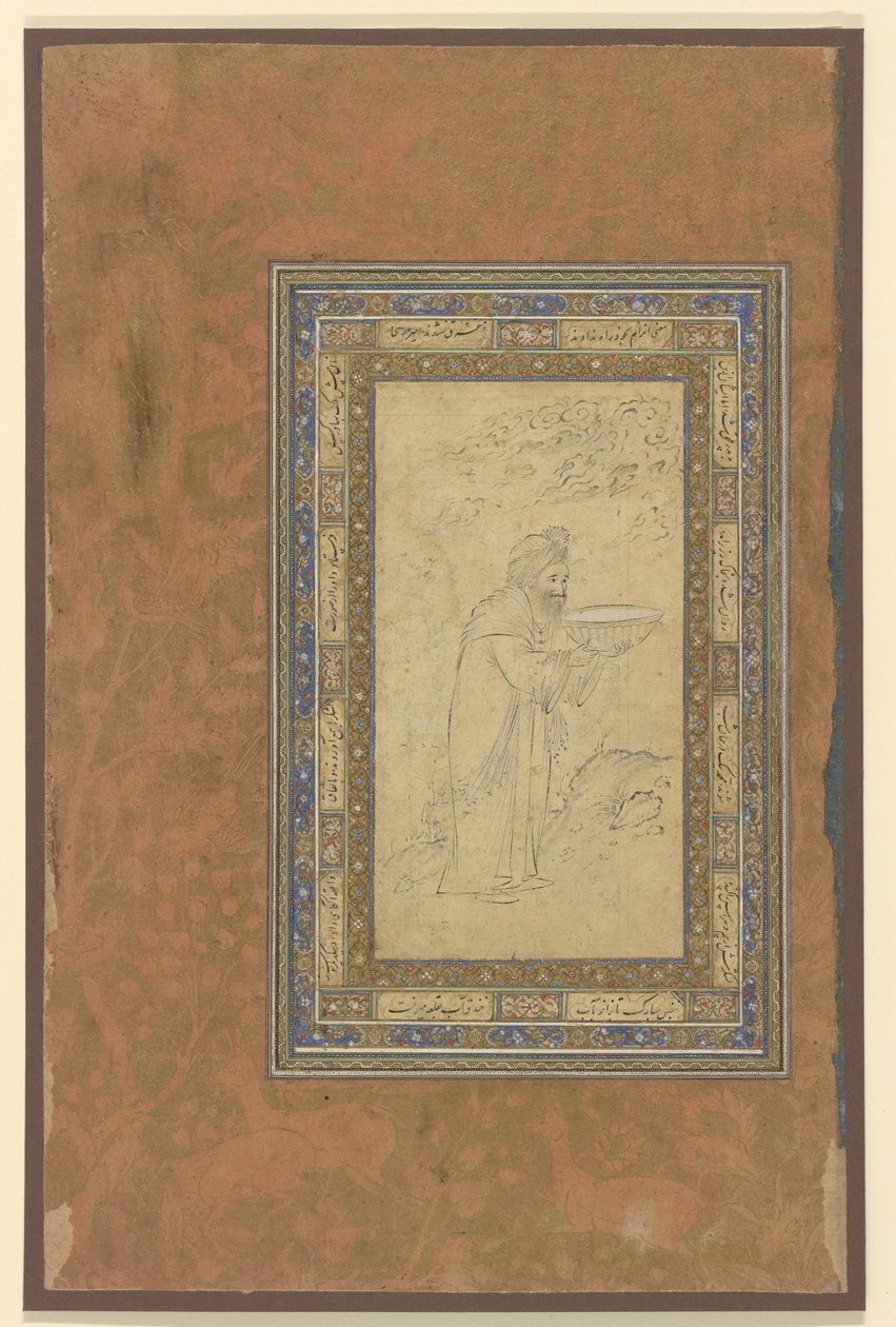 Ein alter Mann trägt eine Schüssel, ca. 1610-15 von Persian School