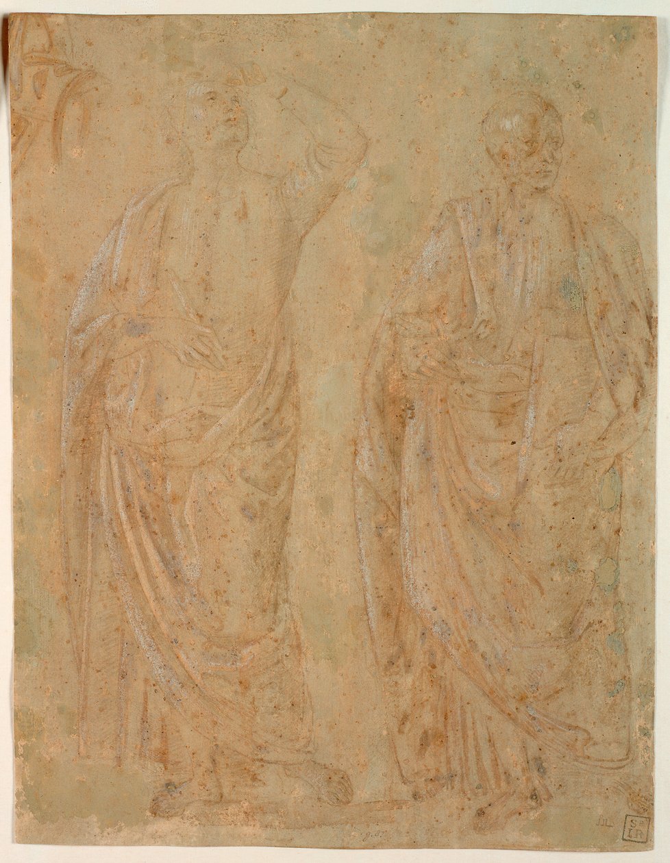 Zwei stehende drapierte männliche Figuren von Perugino