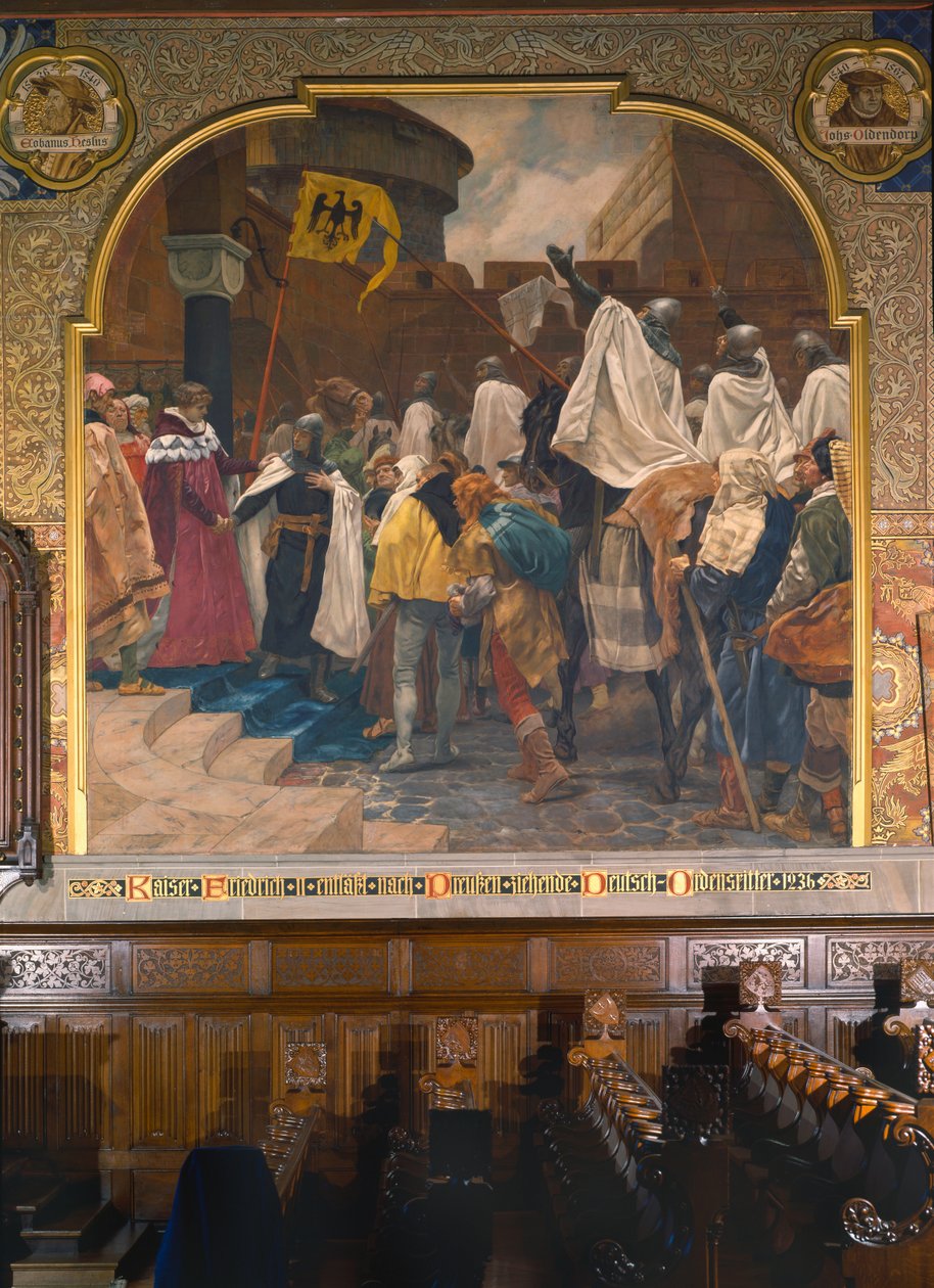 Kaiser Friedrich II. erlaubt den Deutschen Rittern, 1236 in Preußen einzufallen, 1903 von Peter Johann Theodor Janssen