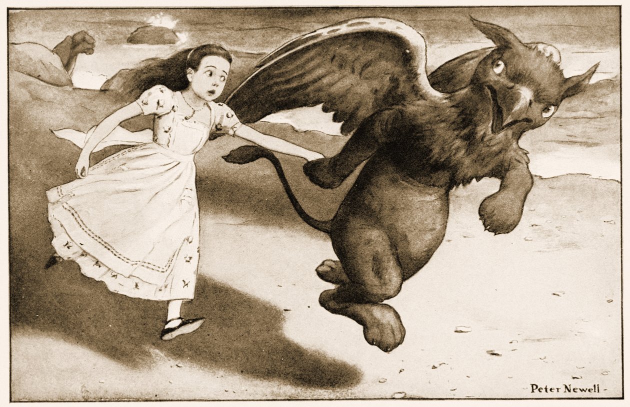 "Komm schon!", rief der Greif, Illustration für Lewis Carrolls Alice im Wunderland, 1901 von Peter Newell
