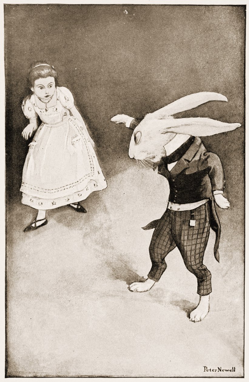 "Warum, Mary Ann, was machst du hier?", Illustration für Lewis Carrolls Alice im Wunderland, 1901 von Peter Newell
