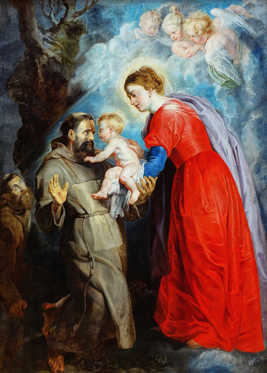 Der Heilige Franziskus empfängt das Jesuskind aus den Händen der Jungfrau von Peter Paul Rubens