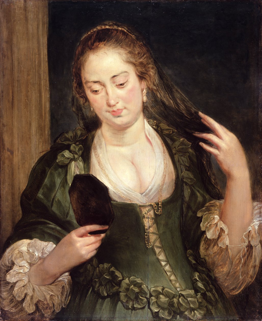 Mädchen mit Spiegel von Follower of Peter Paul Rubens
