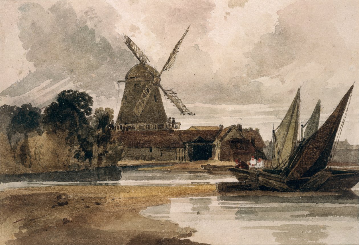 Eine Windmühle an der Themse von Peter de Wint