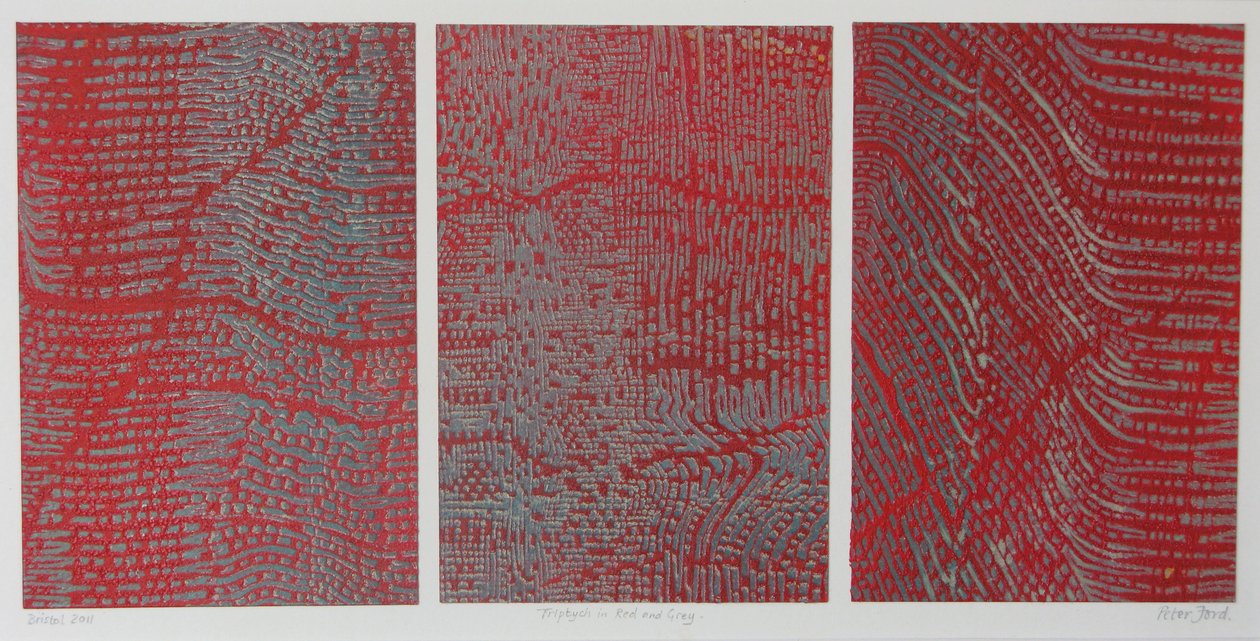 Triptychon in Rot und Grau von Peter A Ford