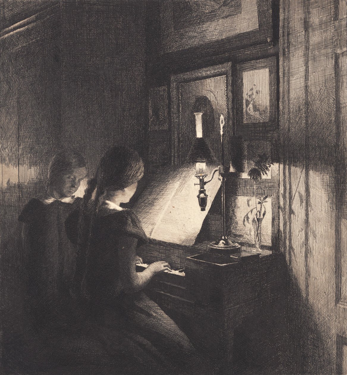 Zwei kleine Mädchen am Klavier von Peter Vilhelm Ilsted