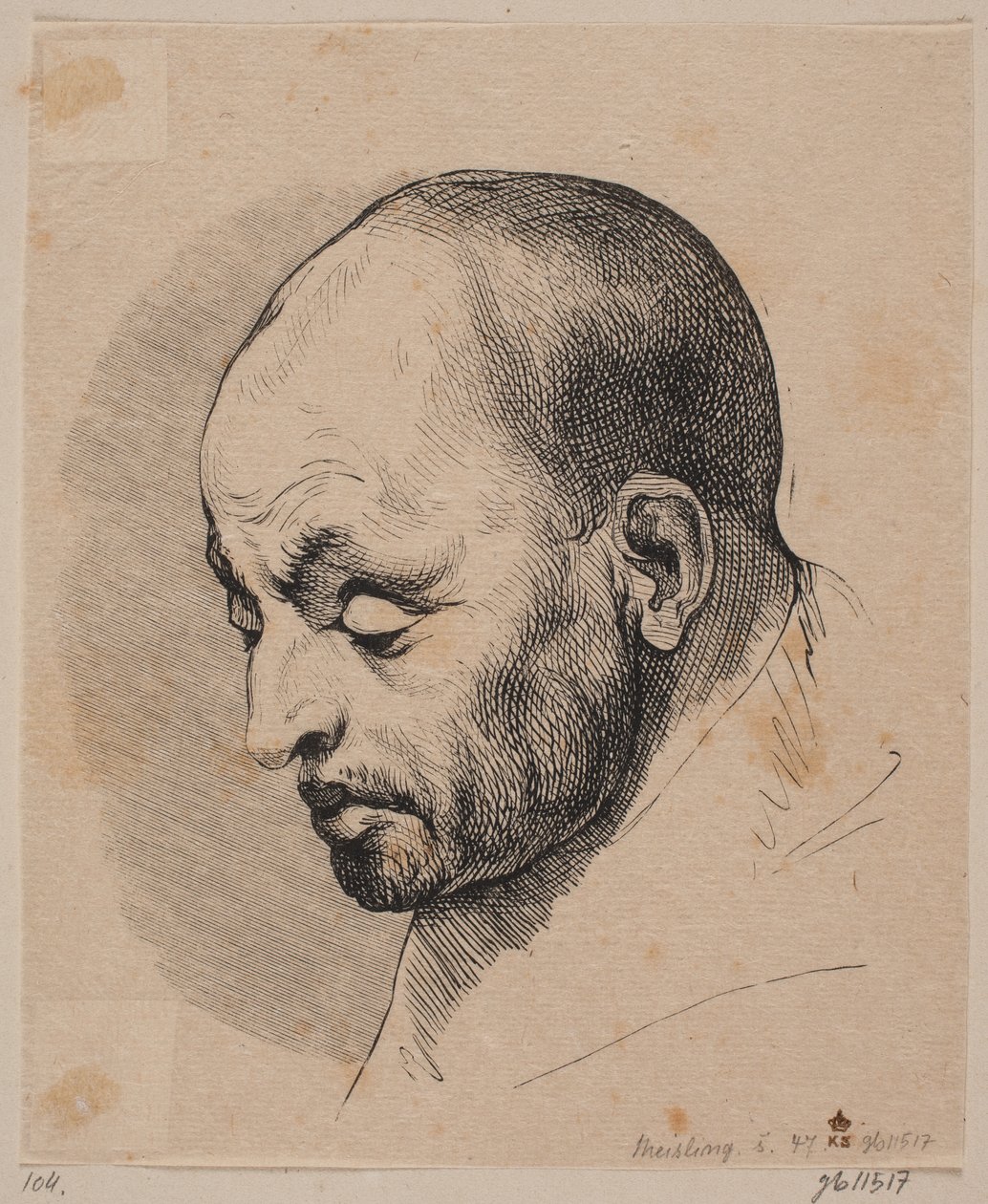 Der Kopf eines kahlköpfigen Mannes von Peter Ludvig Meisling