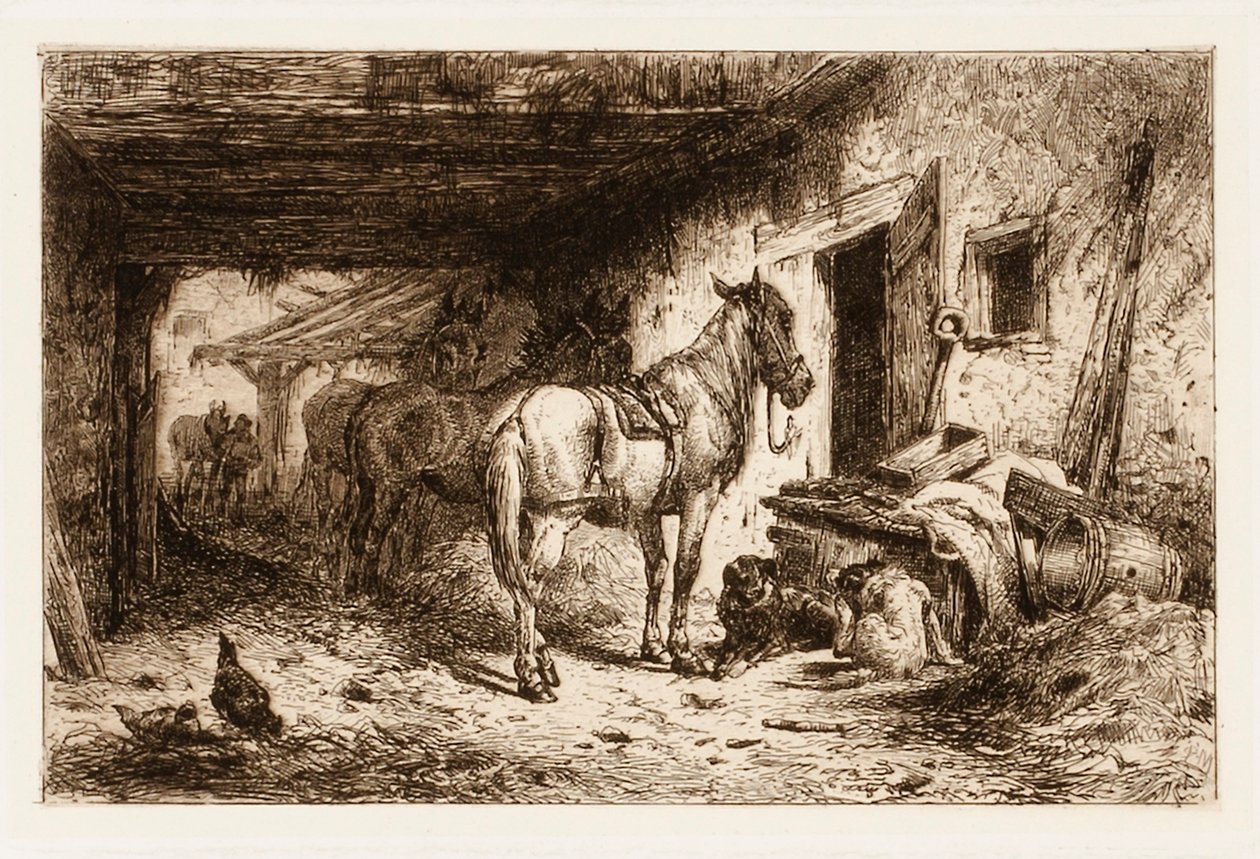 Ohne Titel (Pferde und Stallhof) von Peter Moran