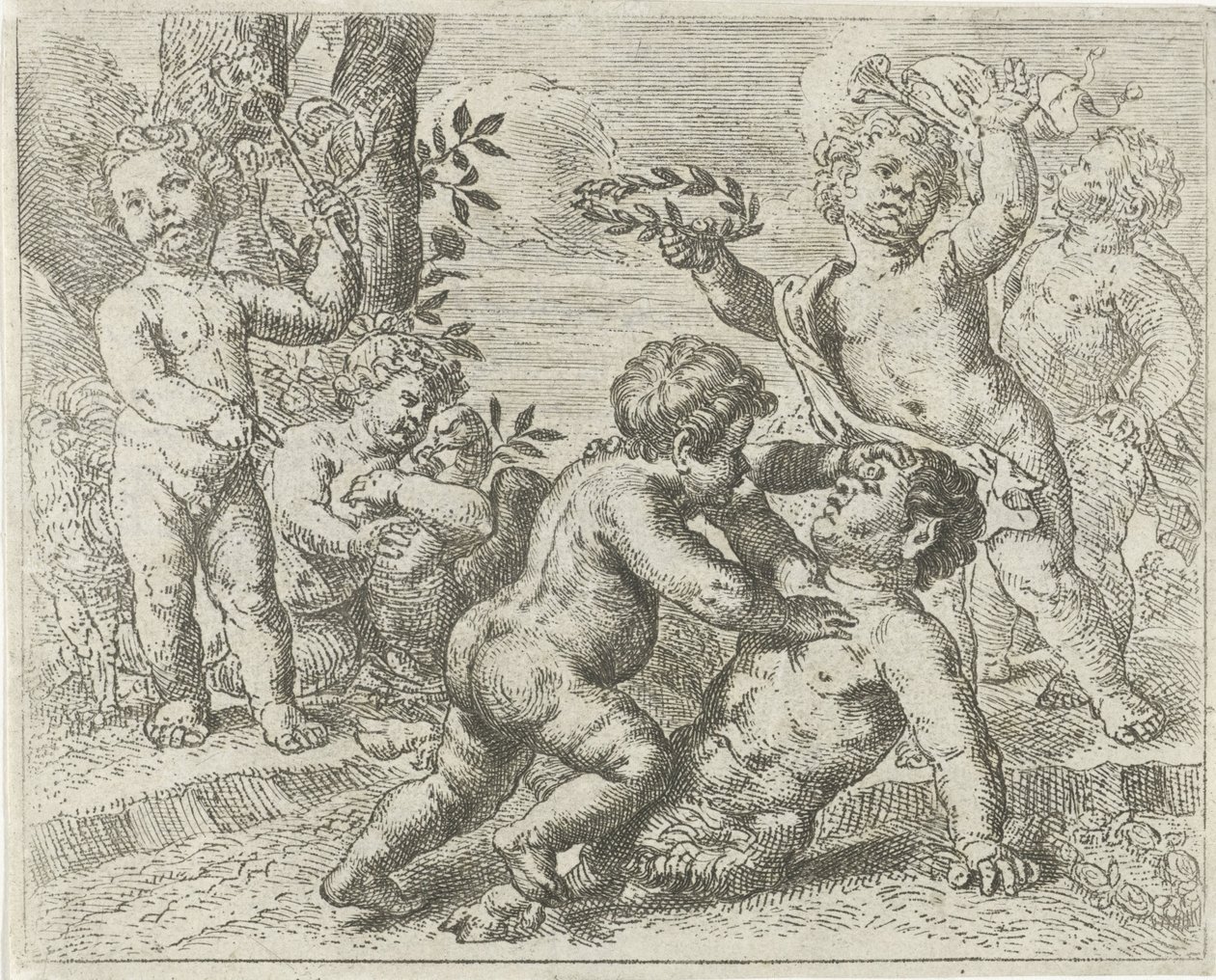 Kämpfende Putti, Kampf zwischen Tugend und Laster von Peter van Lint